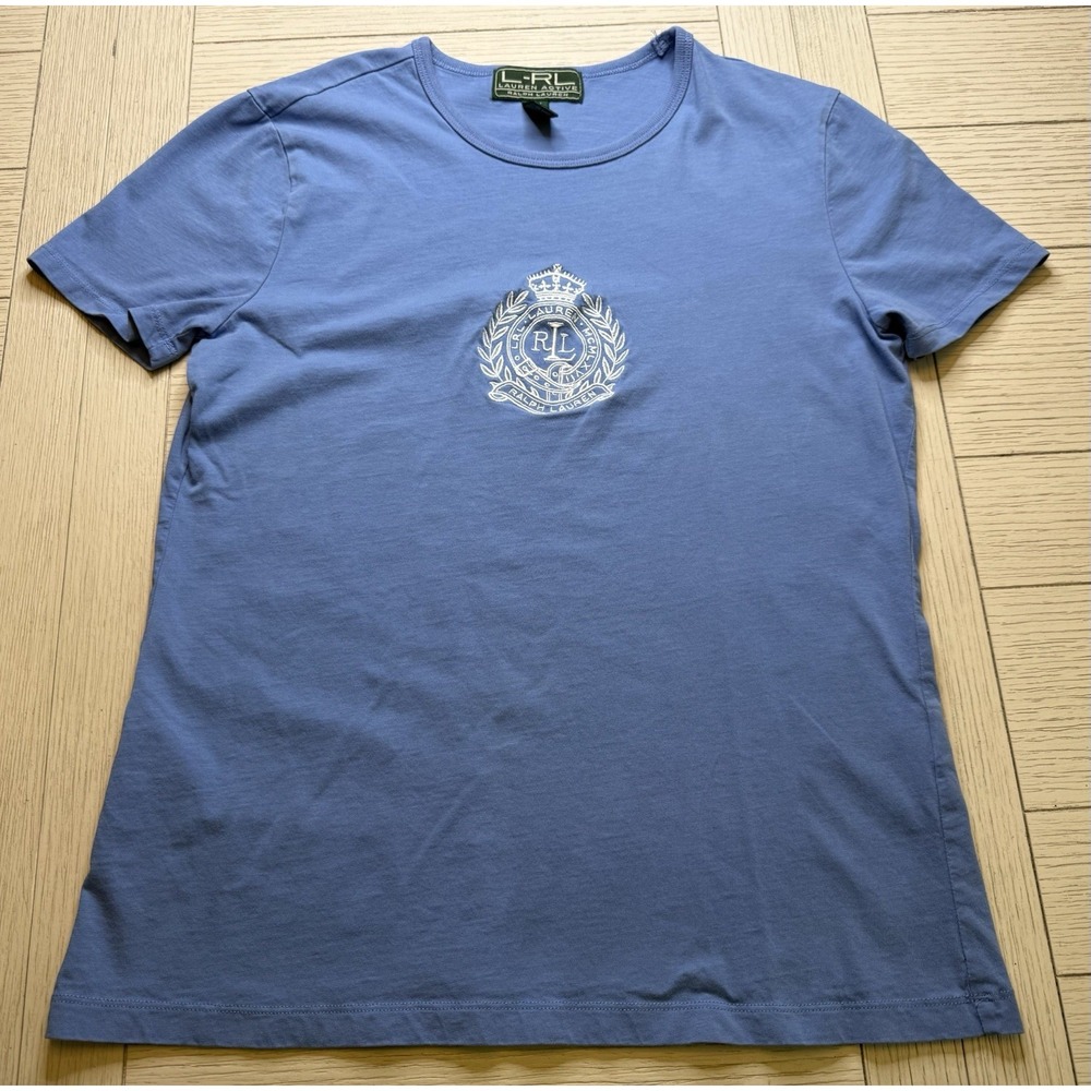 L-RL Ralph Lauren Active Short Sleeve T Shirts Blue White Crest Embroidered Logo